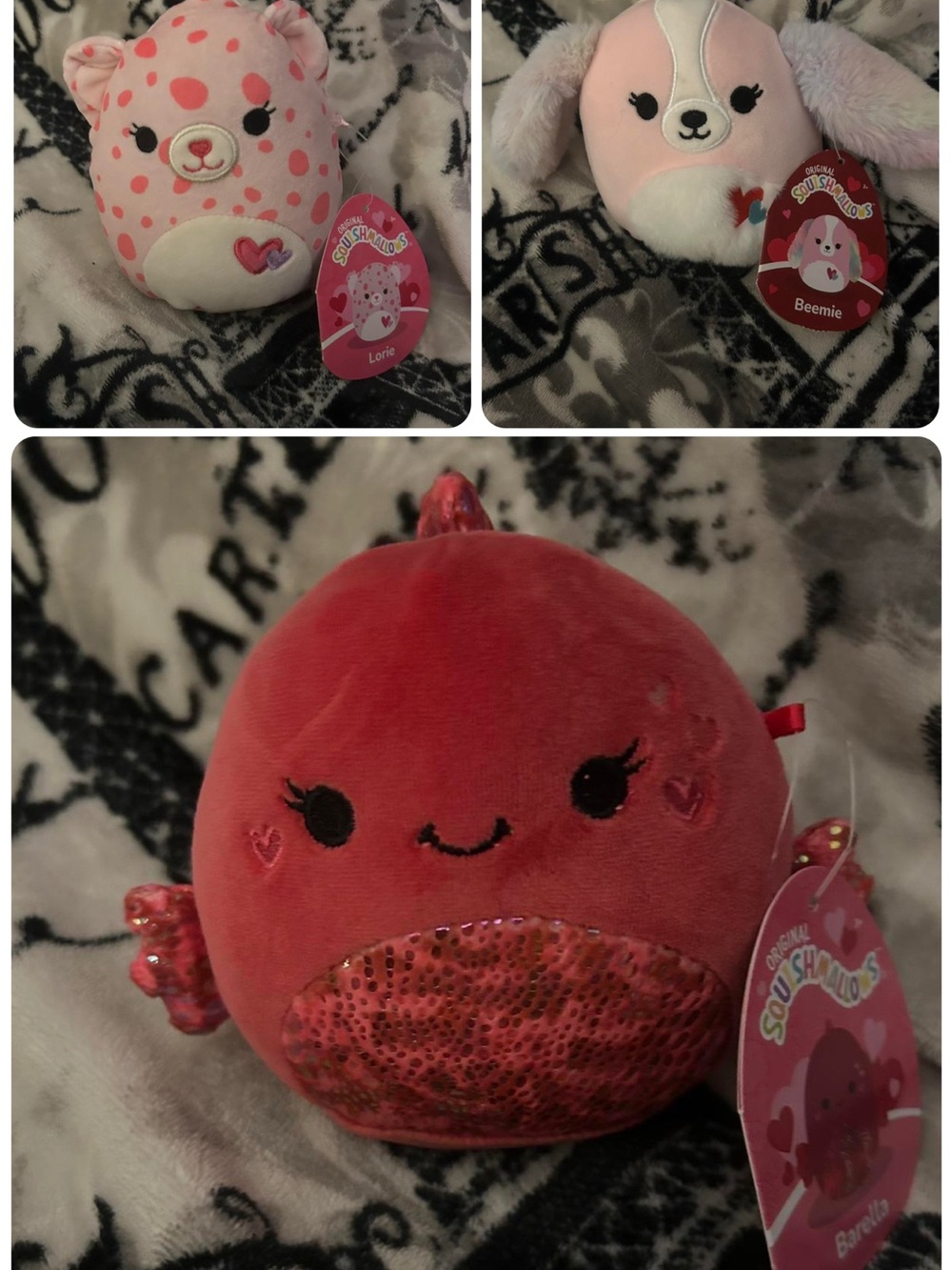 Squishmallows Pink & Coral Plush Trio - Cute Heart Details